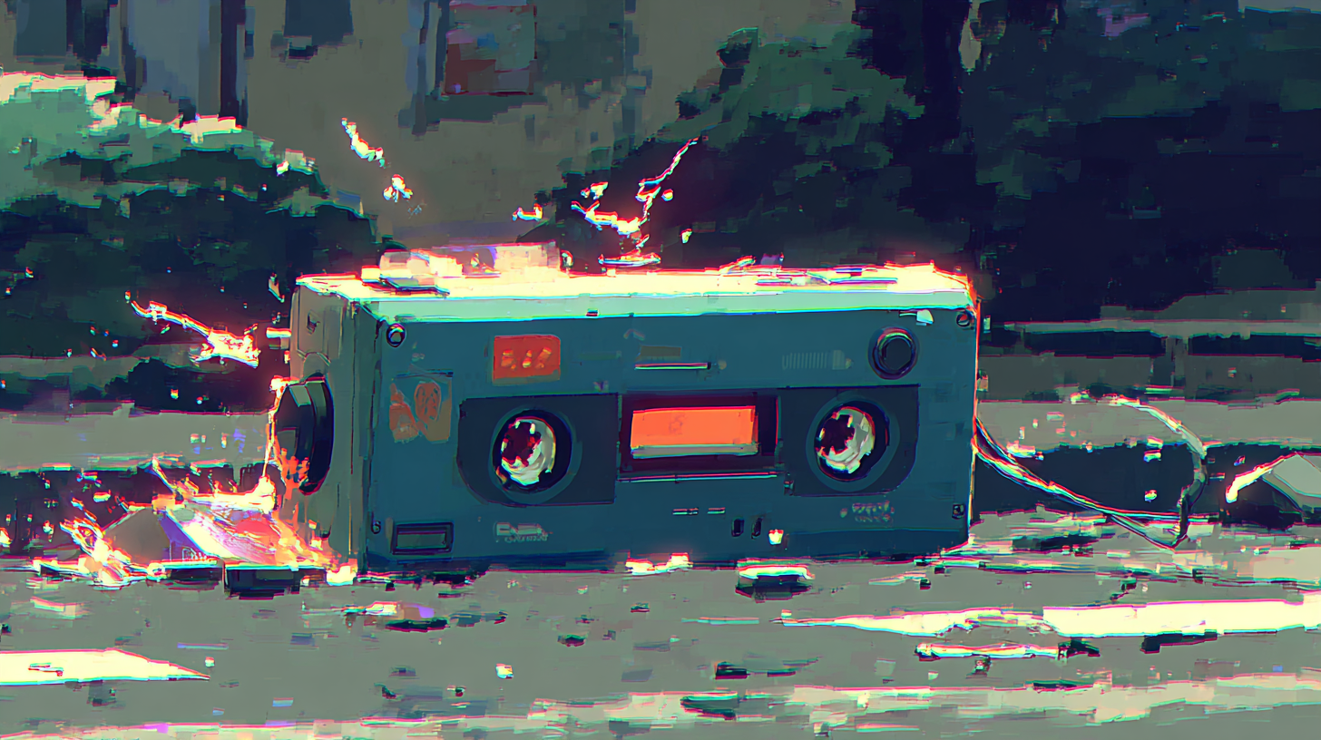 Retro walkman with glowing elements