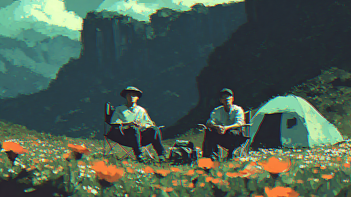 Hikers chatting by the bonfire